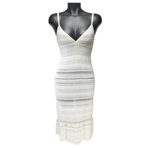 ALANA MAY Crochet Knit Bamboo Cotton Blend White Midi Dress Size L